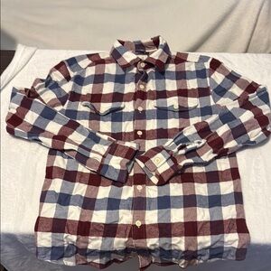 American Eagle Outfitters Red and Blue Casual Button Down Shirt